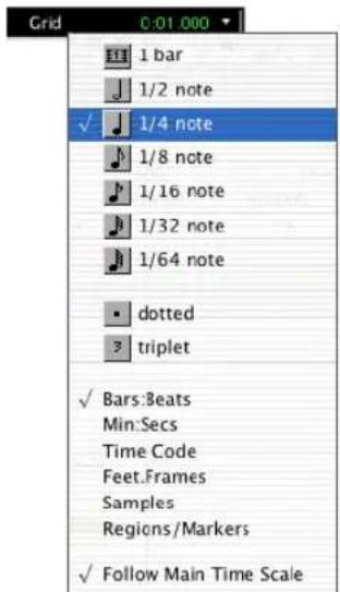 Avid Pro Tools 7.0 - Pour définir la valeur de la grille - 1