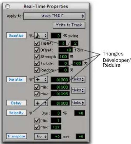 Avid Pro Tools 7.0 - Fenêtre Real-Time Properties avec une vue développée - 1