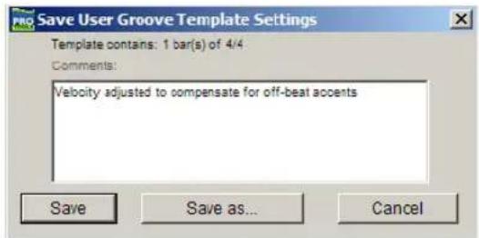 Avid Pro Tools 7.0 - Pour enregistrer le modèle Groove en tenant compte des réglages du curseur dans la zone Options : - 1