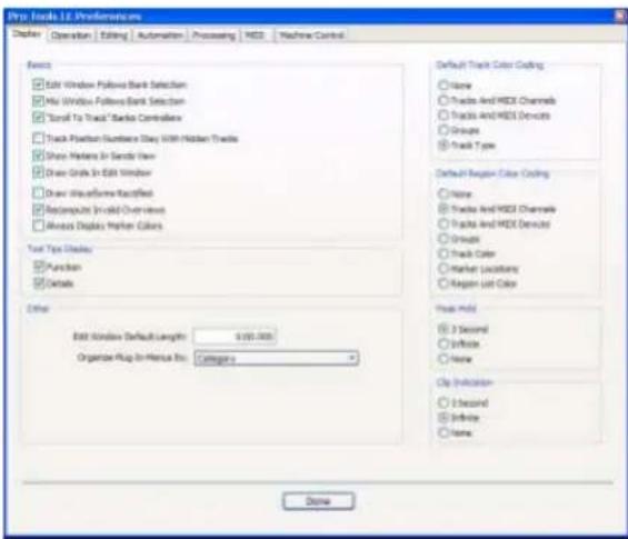 Avid Pro Tools 7.0 - Pour modifier les options de codage couleur : - 1