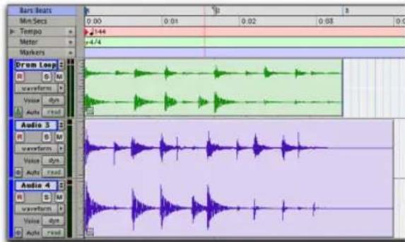 Avid Pro Tools 7.0 - Groupes de régions multipistes incluant des pistes basées sur des échantillons et des pistes basées sur des références temporelles - 1