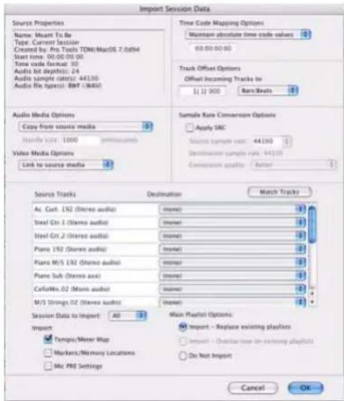 Avid Pro Tools 7.0 - Boîte de dialogue Import Session Data - 1