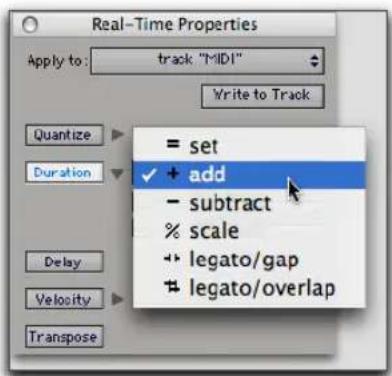 Avid Pro Tools 7.0 - Menu déroulant du mode Duration - 1