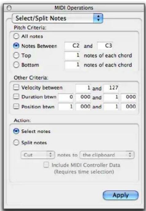 Avid Pro Tools 7.0 - Pour ouvrir la page Select/Split Notes : - 1