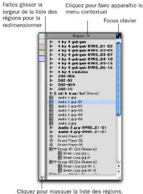 Avid Pro Tools 7.0 - Pour accéder au menu déroulant Region List : - 1
