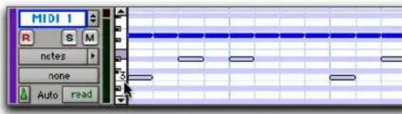 Avid Pro Tools 7.0 - Pour sélectionner une plage de notes sur une piste MIDI ou une piste d'instrument : - 1