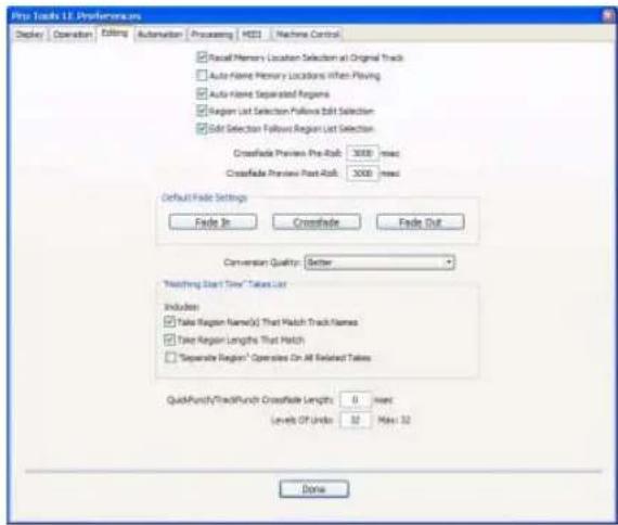 Avid Pro Tools 7.0 - Préférences d'édition - 1
