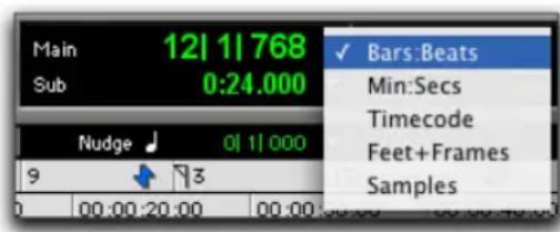 Avid Pro Tools 7.0 - Pour régler l'indicateur Main Time Scale sur Time Code : - 1