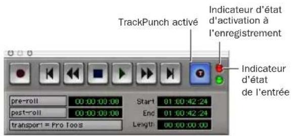 Avid Pro Tools 7.0 - Affichage de l'état du mode TrackPunch dans la fenêtre Transport - 1