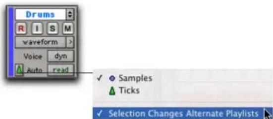Avid Pro Tools 7.0 - Pour configurer un changement de règle temporelle s'appliquant à l'ensemble des playlists d'une piste : - 1