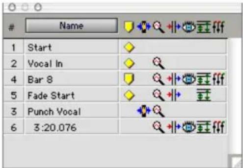 Avid Pro Tools 7.0 - Fenêtre Memory Locations - 1