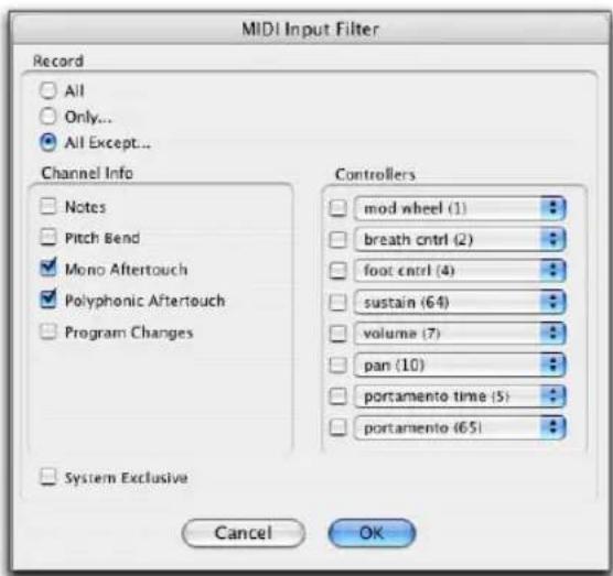 Avid Pro Tools 7.0 - Pour filtrer les données Polyphonic Aftertouch, par exemple : - 1
