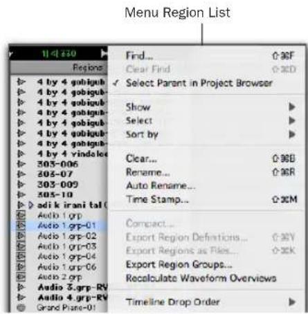 Avid Pro Tools 7.0 - Pour accéder au menu déroulant Region List : - 2