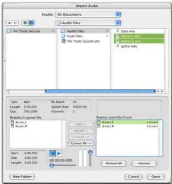 Avid Pro Tools 7.0 - Pour importer des fichiers ou des régions audio dans une session (depuis le menu File de Pro Tools) : - 1