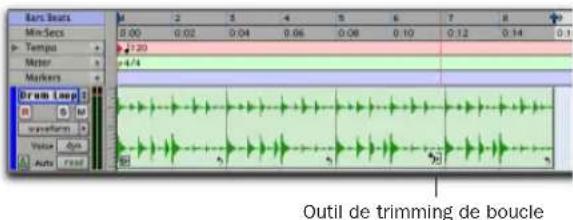 Avid Pro Tools 7.0 - Pour rogner une région mise en boucle à l'alde de l'outil de trimming de boucle : - 1