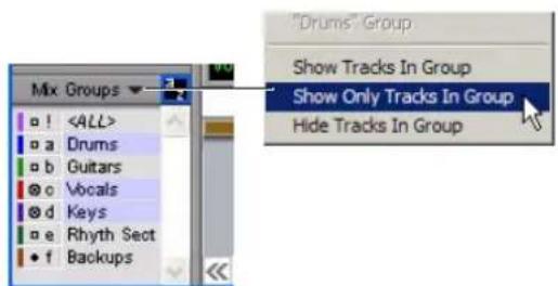 Avid Pro Tools 7.0 - Menu déroulant de la liste des groupes - 1