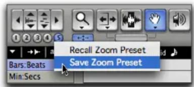 Avid Pro Tools 7.0 - Pour enregistrer une vue comme présélection de zoom : - 1