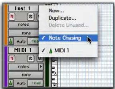 Avid Pro Tools 7.0 - Pouractiver la fonction Note Chasing sur une piste MIDI : - 1