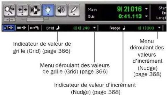 Avid Pro Tools 7.0 - Indicateurs de valeurs et menus déroulants Grid/Nudge - 1