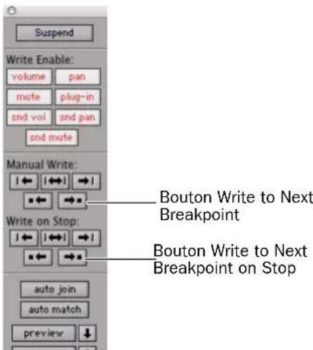 Avid Pro Tools 7.3 - Pour écrire les valeurs d'automation actuelles au point d'inflexion suivant : - 1