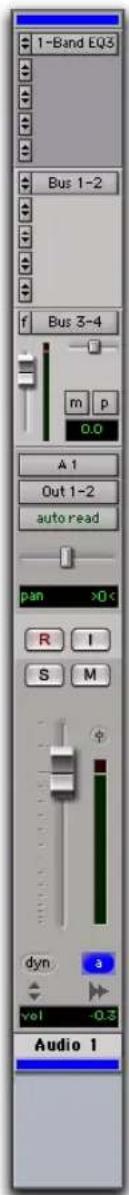 1-Band EQ3 Bus 1-2 Bus 3-4 m p 0.0 A 1 Out 1-2 auto read pan >0 < R I S M dyn a vol -0.3 Audio 1