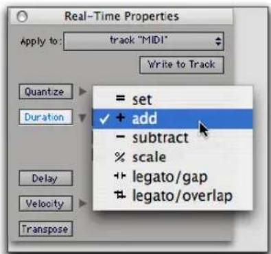 Avid Pro Tools 7.3 - Menu déroulant du mode Duration - 1