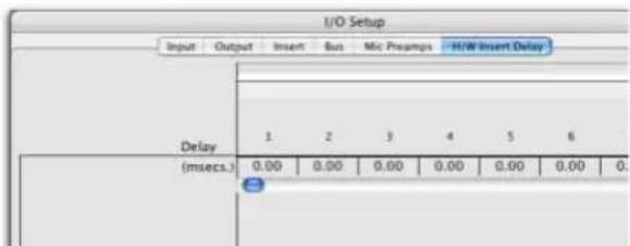 I/O Setup Input Output Insert Bus Mic Presamps H/W Insert Delay Delay 1 2 3 4 5 6 (msecs.) 0.00 0.00 0.00 0.00 0.00 0.00 0.