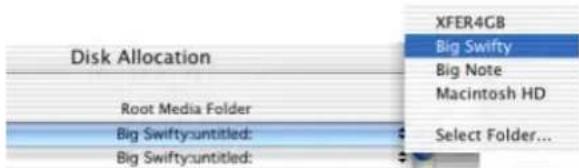 Disk Allocation XFER4GB Big Swifty Big Note Macintosh HD Root Media Folder Select Folder... Big Swifty:untitled: Big Swifty:untitled: