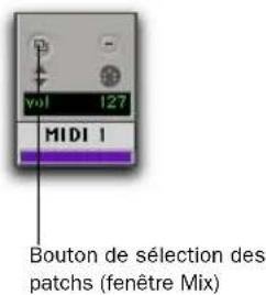 vol 127 MIDI 1 Bouton de sélection des patches (fenêtre Mix)
