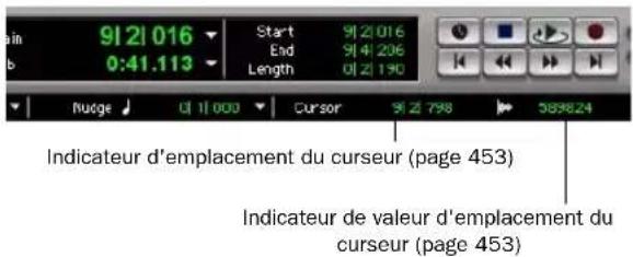 9121016 Start 9121016 End 914206 Length 0121190 Nudge Q 11000 Cursor 912798 589824 Indicateur d'emplacement du curseur (page 453) Indicateur de valeur d'emplacement du curseur (page 453)