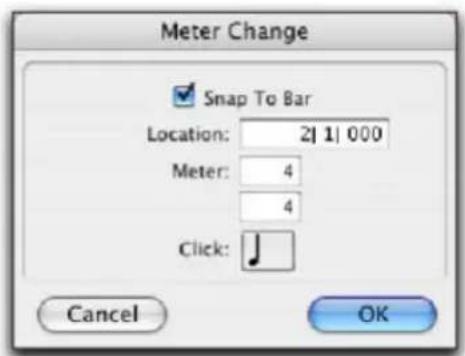 Meter Change Snap To Bar Location: 2|1|000 Meter: 4 4 Click: Cancel OK