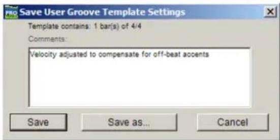 Avid Pro Tools 7.3 - Pour enregistrer le modèle Groove en tenant compte des réglages du curseur dans la zone Options : - 1