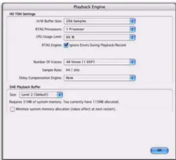 Avid Pro Tools 7.3 - Boîte de dialogue Playback Engine - 1