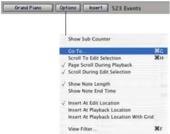 Avid Pro Tools 7.3 - Options de la liste des événements MIDI - 1
