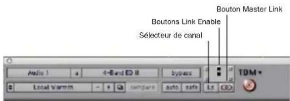 Boutons Link Enable Sélecteur de canal Bouton Master Link Audio 1 ←Band ED II bypass Local Warmth compers auto safe Ls CD TDM