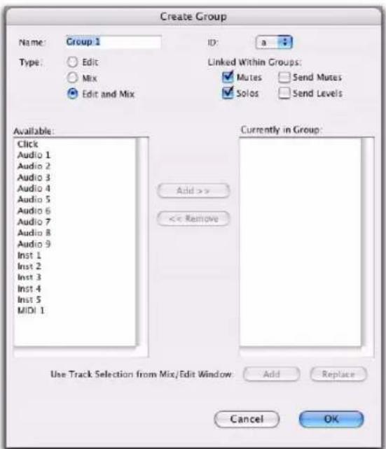 Avid Pro Tools 7.3 - Boîte de dialogue Groupe dans Pro Tools LE - 1
