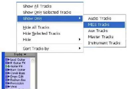 Avid Pro Tools 7.3 - Menu déroulant de la liste des pistes - 1