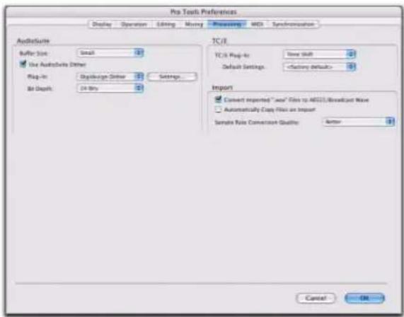 Avid Pro Tools 7.3 - Préférences de traitement - 1