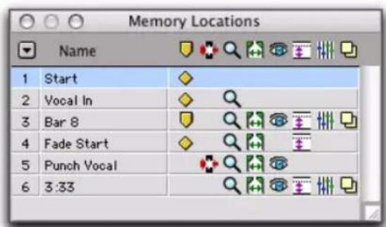 Avid Pro Tools 7.3 - Fenêtre Memory Locations - 1