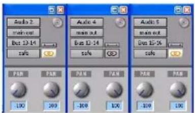Audio 2 main out Bus 13-14 safe Audio 4 main out Bus 13-14 safe Audio 5 main out Bus 13-16 safe PAN PAN PAN PAN PAN 100 300 -100 100 -100 100