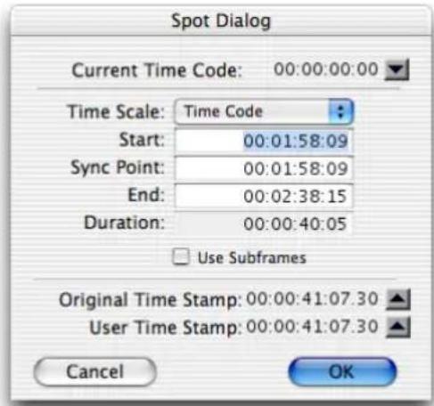 Avid Pro Tools 7.3 - Boîte de dialogue Spot - 1