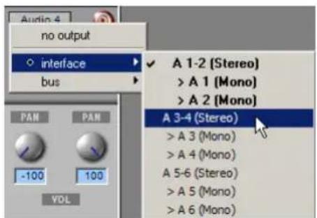 Audio 4 no output interface bus A 1-2 (Stereo) >A 1 (Mono) >A 2 (Mono) A 3-4 (Stereo) >A 3 (Mono) >A 4 (Mono) A 5-6 (Stereo) >A 5 (Mono) >A 6 (Mono)