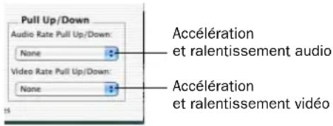 Pull Up/Down Audio Rate Pull Up/Down: None Video Rate Pull Up/Down: None Accélération et ralentissement audio Accélération et ralentissement vidéo