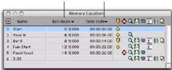 Avid Pro Tools 7.3 - Commandes et options des emplacements mémoire - 2