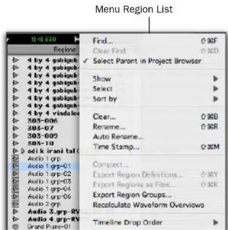Avid Pro Tools 7.3 - Pour accéder au menu déroulant Region List : - 1