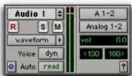 Audio 1 R S M waveform Voice dyn Auto read A 1-2 Analog 1-2 vol 0.0 <100 100>