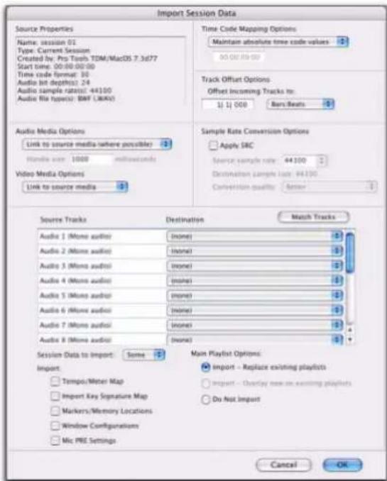 Avid Pro Tools 7.3 - Boîte de dialogue Import Session Data - 1