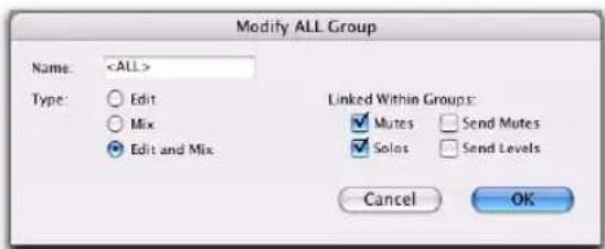 Avid Pro Tools 7.3 - Pour changer les paramètres du groupe « All » dans Pro Tools LE : - 1