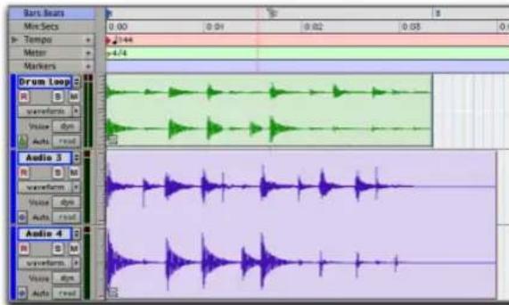 Avid Pro Tools 7.3 - Groupes de régions multipistes incluant des pistes basées sur des échantillons et des pistes basées sur des références temporelles - 1