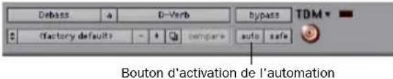 Debass a D-Verb bypass TDM Factory default - + compare auto safe Bouton d'activation de l'automation